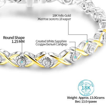 Bracelet à breloques en argent sterling 925 18 carats avec pierre de tennis pour femme