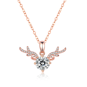 Collier moissanite en platine 14 carats plaqué argent sterling 925 avec joli cerf en or rose