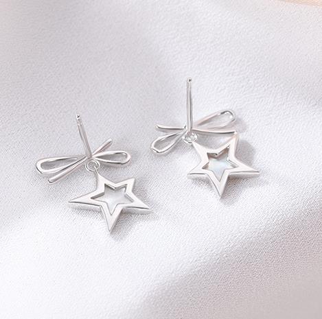 Boucles d'oreilles Bow Star Boucles d'oreilles en perles pour femmes plaquées en argent sterling 925