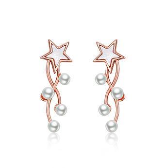 Boucles d'oreilles mignonnes pour femmes plaquées en argent sterling 925 Stars Hang Pearls