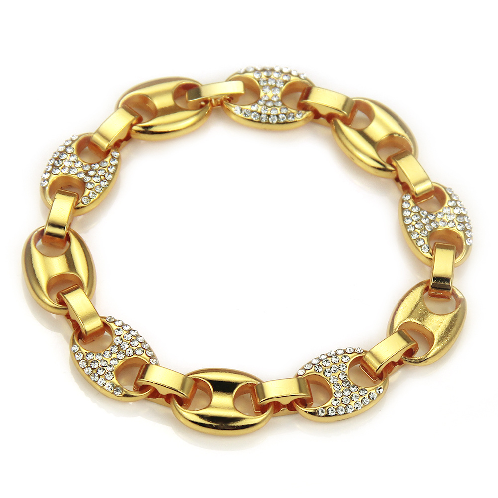 Bracelet Chaîne Cubaine Plaqué Or Fashion Strass Cristal Brillant