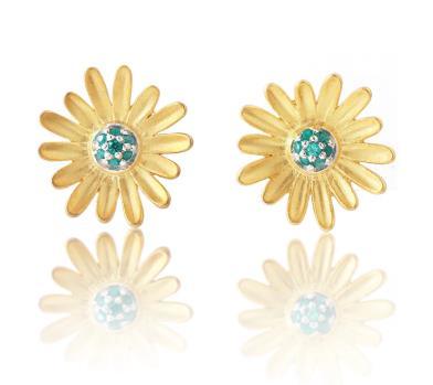 Boucles d'oreilles à la mode plaquées en argent sterling 925 avec marguerite jaune de la série Flower