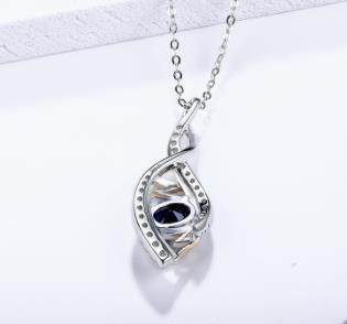 Collier avec pendentif en saphir bleu pour femme Bijoux en argent sterling 925 Bijoux de mode raffinés Cadeaux