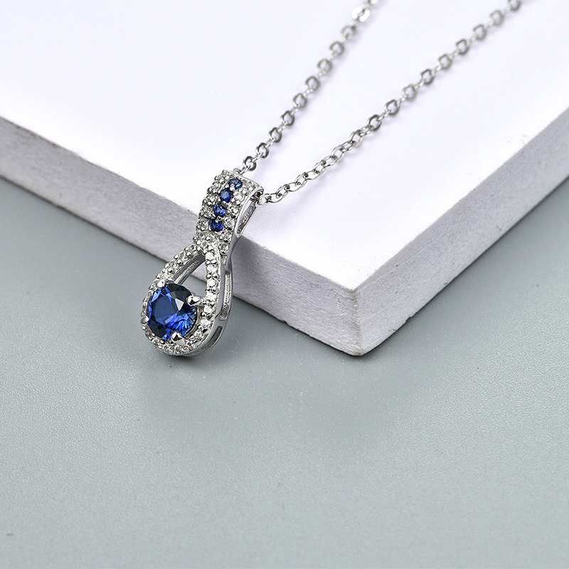 Blue Sapphie Sterling Silver Pendants Women Party Silver Jewelry Créé Saphir Casual Style Collier