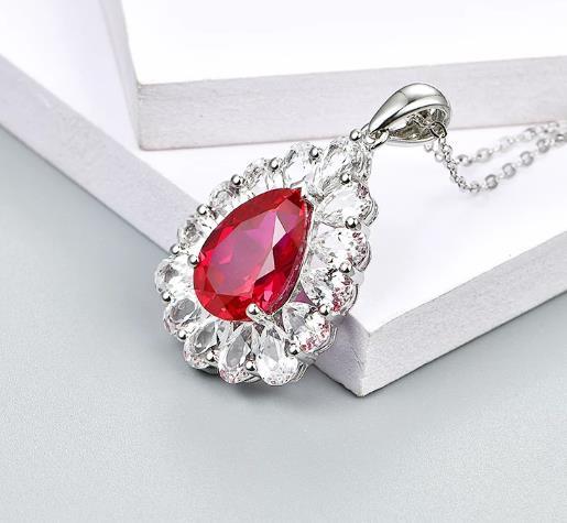 Pendentif en argent sterling avec rubis rouge créé avec pendentif en argent pour femmes avec rubis rouge