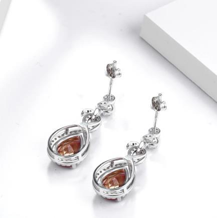 Boucles d'oreilles pour femme en argent sterling 925 plaqué or avec diamants bruns taillés en forme de poire