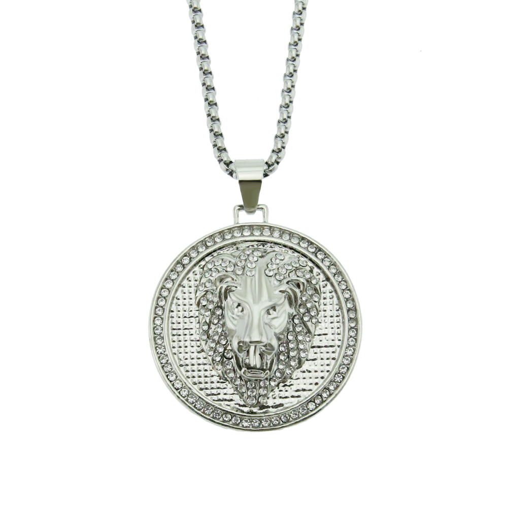 Pendentif Collier Tête de Lion Ronde Hip Hop