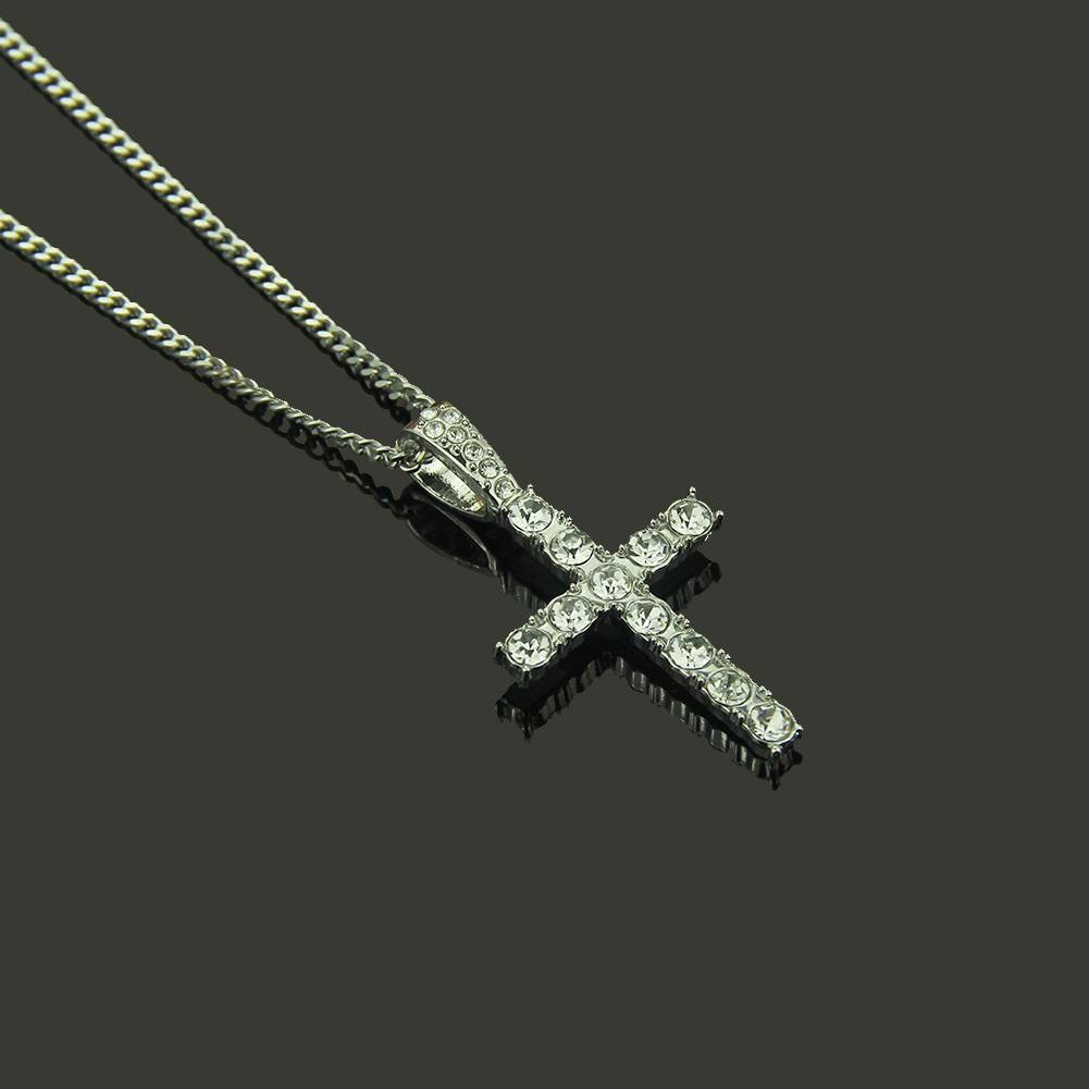 Pendentif Croix Ecklace Religieux Hip Hop en Argent