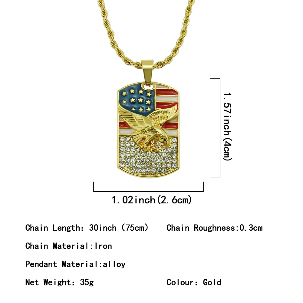 Collier Hip Hop American Eagle Pendentif en cristal incrusté