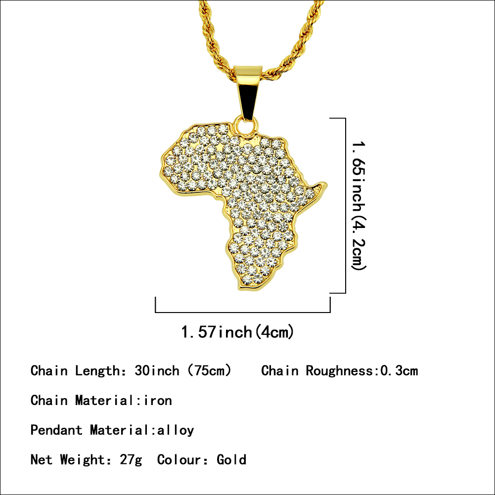 Collier Hip Hop Continent Africain Pendentif Cristal