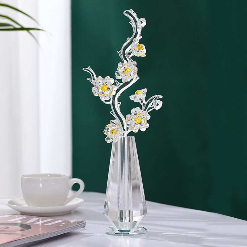 Ensemble d'ornements de fleurs de prunier en cristal transparent Ornements Crystal Crafts