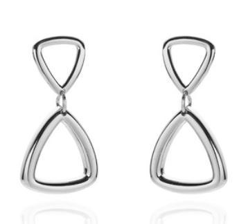 Boucles d'Oreilles Femme Double Triangle Argent Massif 925 Plaqué Or