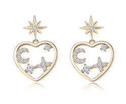 Boucles d'oreilles New Heart en argent sterling 925 Boucles d'oreilles décoratives Star Moon