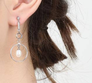 Boucles d'oreilles rondes en argent sterling 925 avec pendentif perle