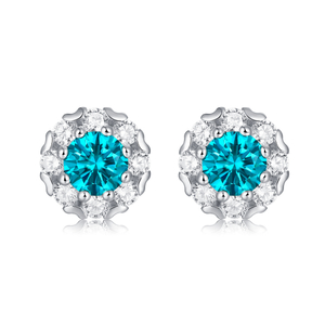 Boucles d'oreilles élégantes plaquées argent sterling 925 Blue Gem