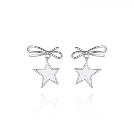 Boucles d'oreilles mignonnes pour femmes plaquées en argent sterling Bow Star 925