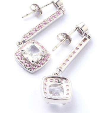 Boucles d'oreilles fantaisie plaquées argent sterling 925 avec gemme violette rose