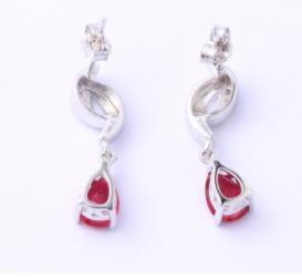 Boucles d'oreilles fantaisie plaquées argent sterling rubis précieux 925