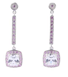 Boucles d'oreilles fantaisie plaquées argent sterling 925 avec gemme violette rose