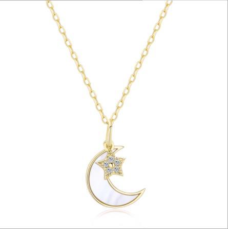 Collier en argent S925 étoile lune coquille bijoux chaîne cadeau fantaisie lune et étoile