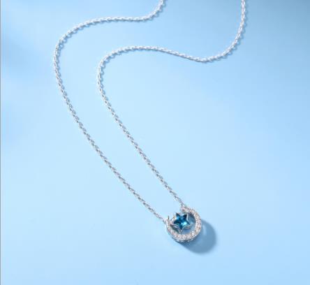 Le nouveau collier de diamants étoile à cinq branches 925 collier en argent sterling femme Zircon bleu