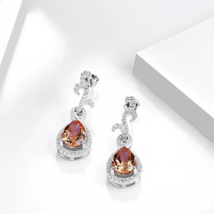 Boucles d'oreilles pour femme en argent sterling 925 plaqué or avec diamants bruns taillés en forme de poire