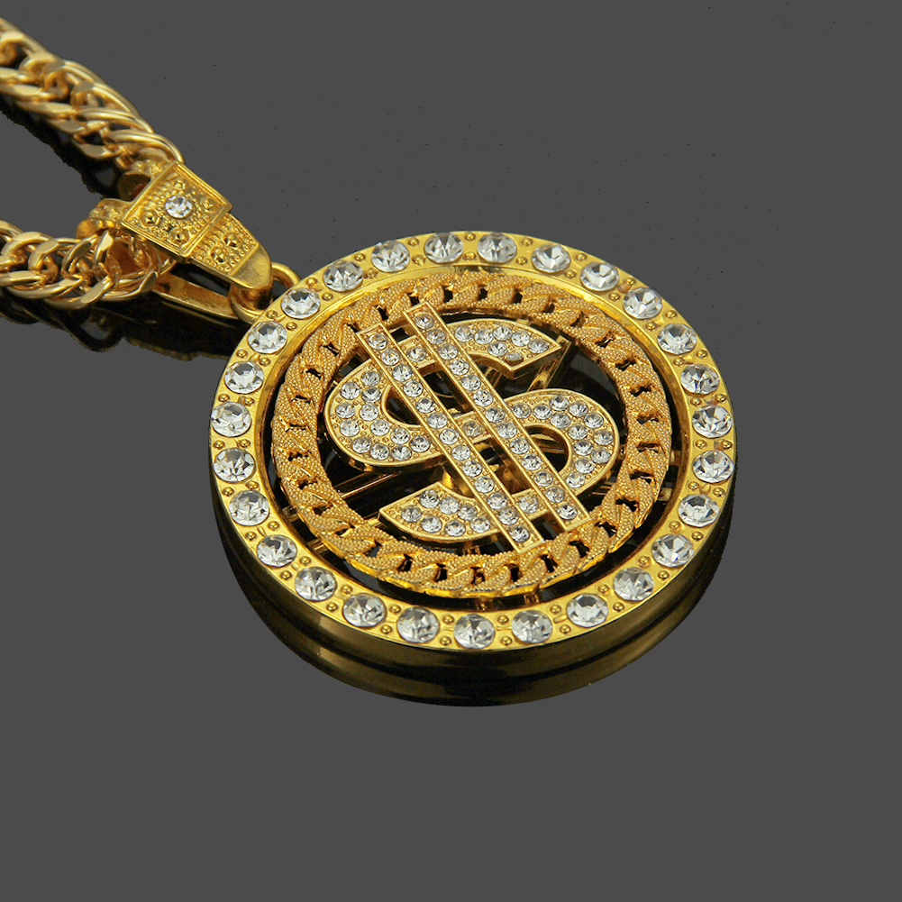 Pendentif Collier Dollar Rotatif Hip Hop