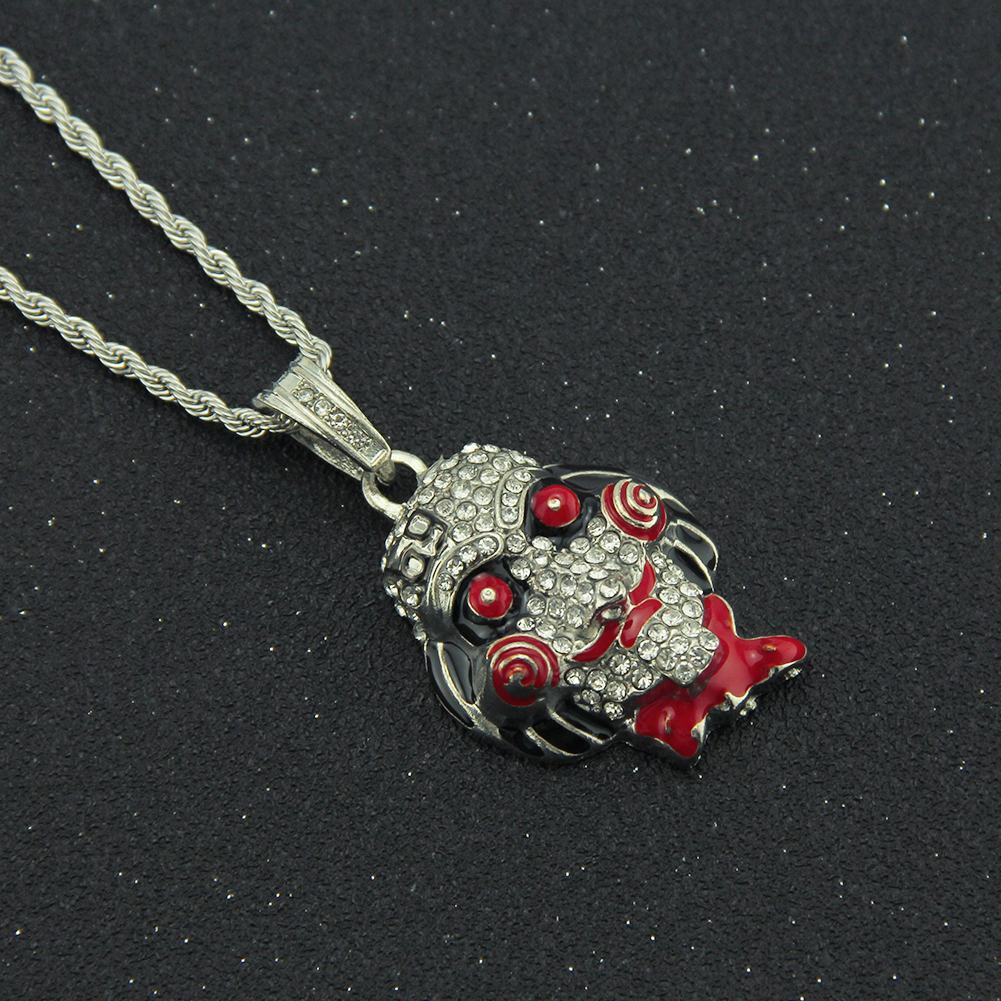 Collier Clown Hip Hop Incrusté d'un Pendentif en Cristal