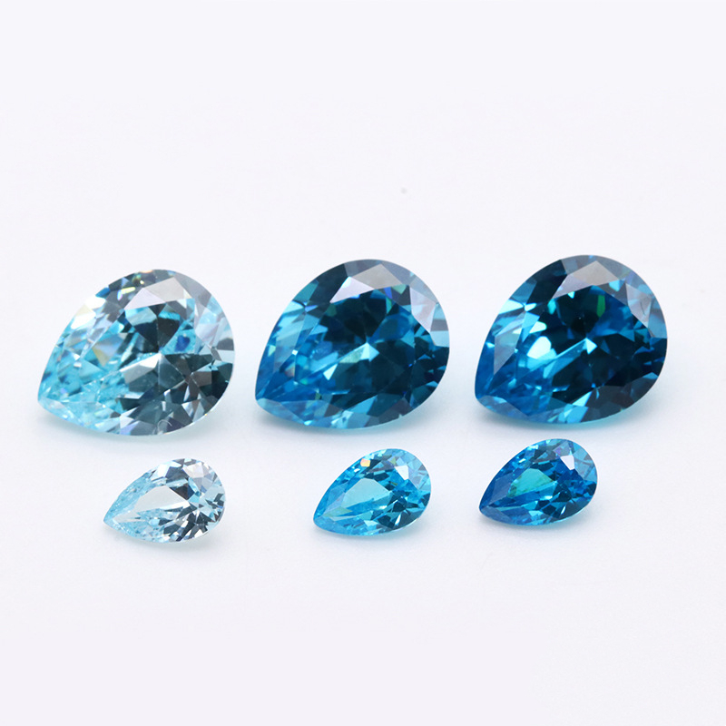 Zircon cubique VVS en forme de poire bleu chaud 3A