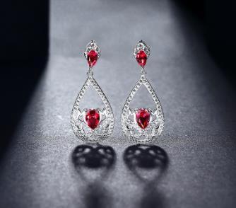 Bijoux en argent sterling 925 rubi pierres précieuses diamant boucles d'oreilles pendantes pour femme cristal rouge