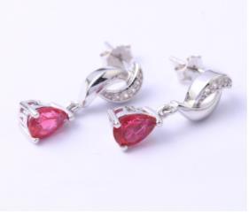 Boucles d'oreilles fantaisie plaquées argent sterling rubis précieux 925