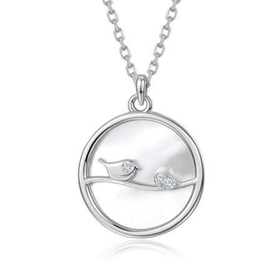 Source S925 bijoux en argent sterling coréen blanc Fritillaria carte ronde pendentif oiseau collier