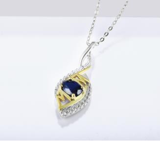 Collier avec pendentif en saphir bleu pour femme Bijoux en argent sterling 925 Bijoux de mode raffinés Cadeaux