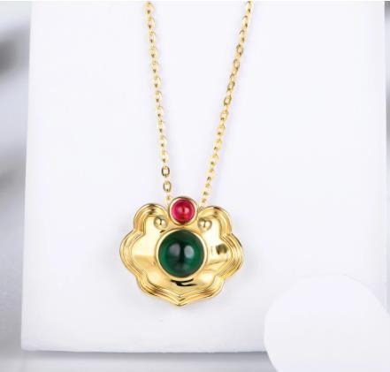 Or 18 carats rond émeraude rubis mariage fiançailles femme pendentif collier bijoux exquis