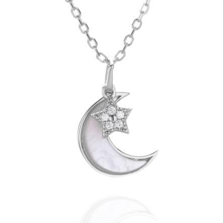 Collier en argent S925 étoile lune coquille bijoux chaîne cadeau fantaisie lune et étoile