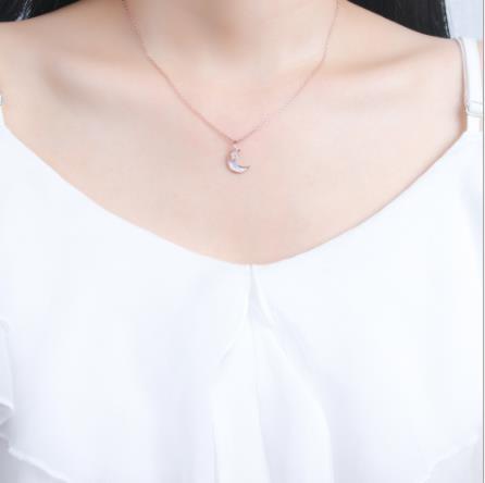 Collier en argent S925 étoile lune coquille bijoux chaîne cadeau fantaisie lune et étoile