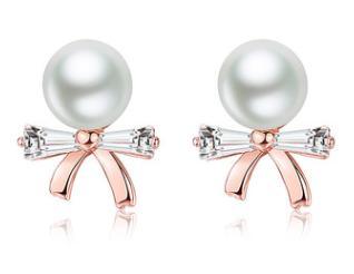 Boucles d'oreilles Bow Pearl Metal Boucles d'oreilles en argent sterling 925 plaqué or