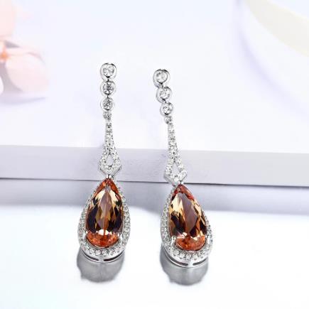 Boucles d'oreilles plaquées or en argent sterling 925 avec goutte d'eau élégante et gemme brune