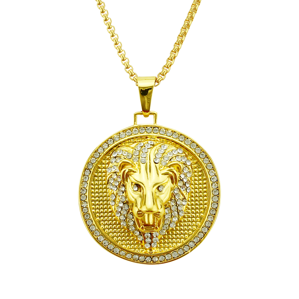 Pendentif Collier Tête de Lion Ronde Hip Hop