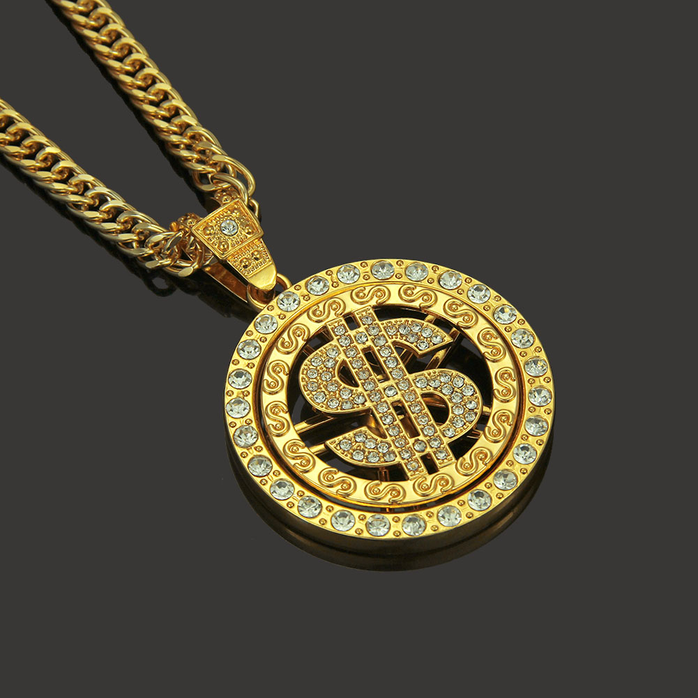 Collier pendentif dollar en or hip hop