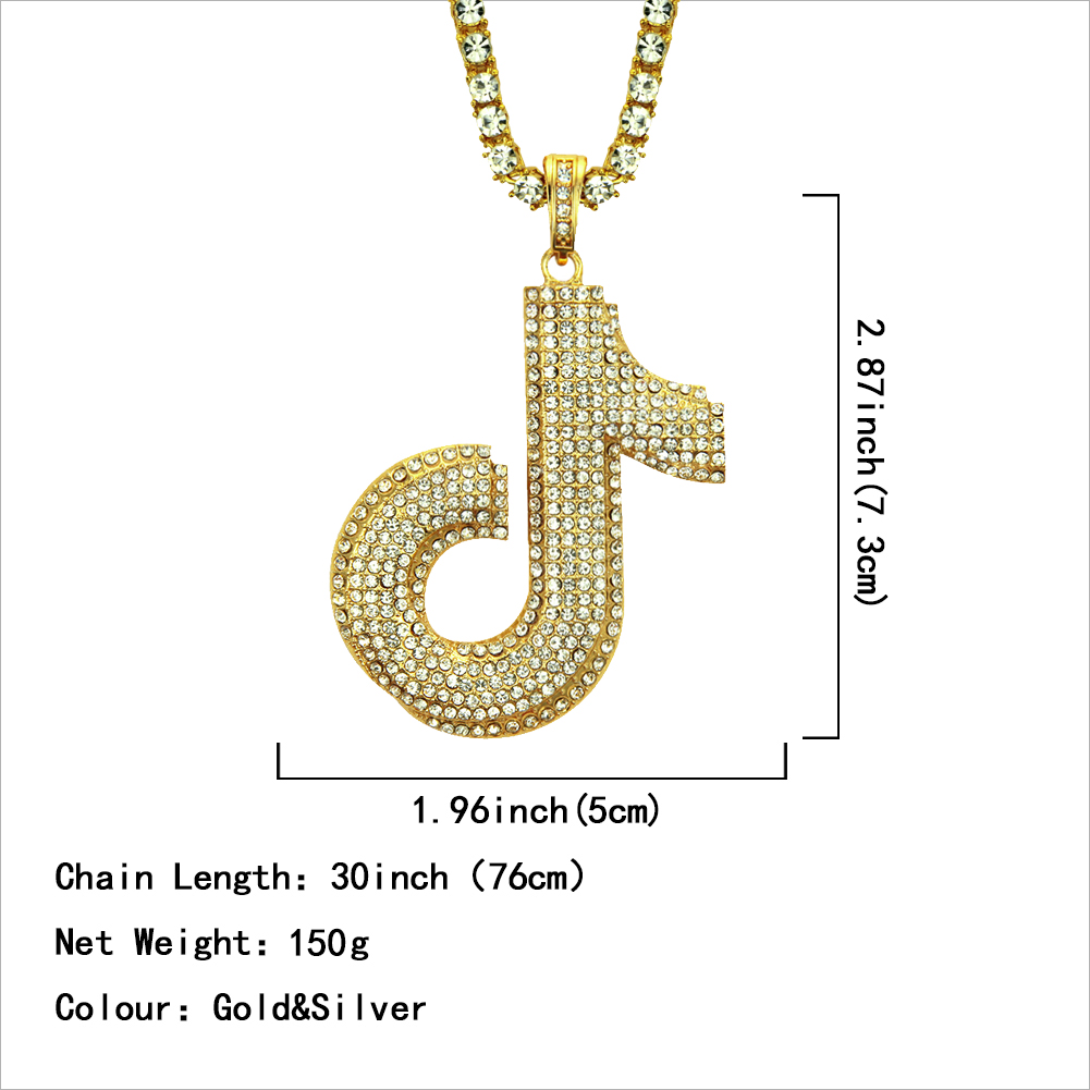 Collier Hip Hop Tik Tok Note Pendentif