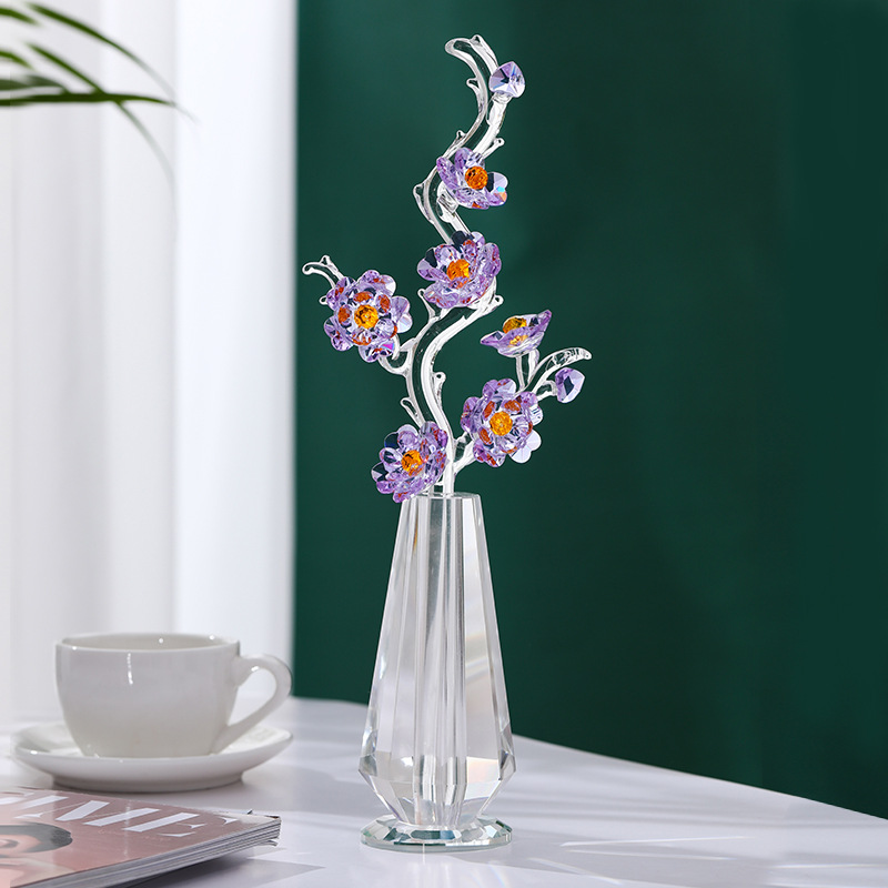 Ensemble d'ornements de fleurs de prunier en cristal transparent Ornements Crystal Crafts