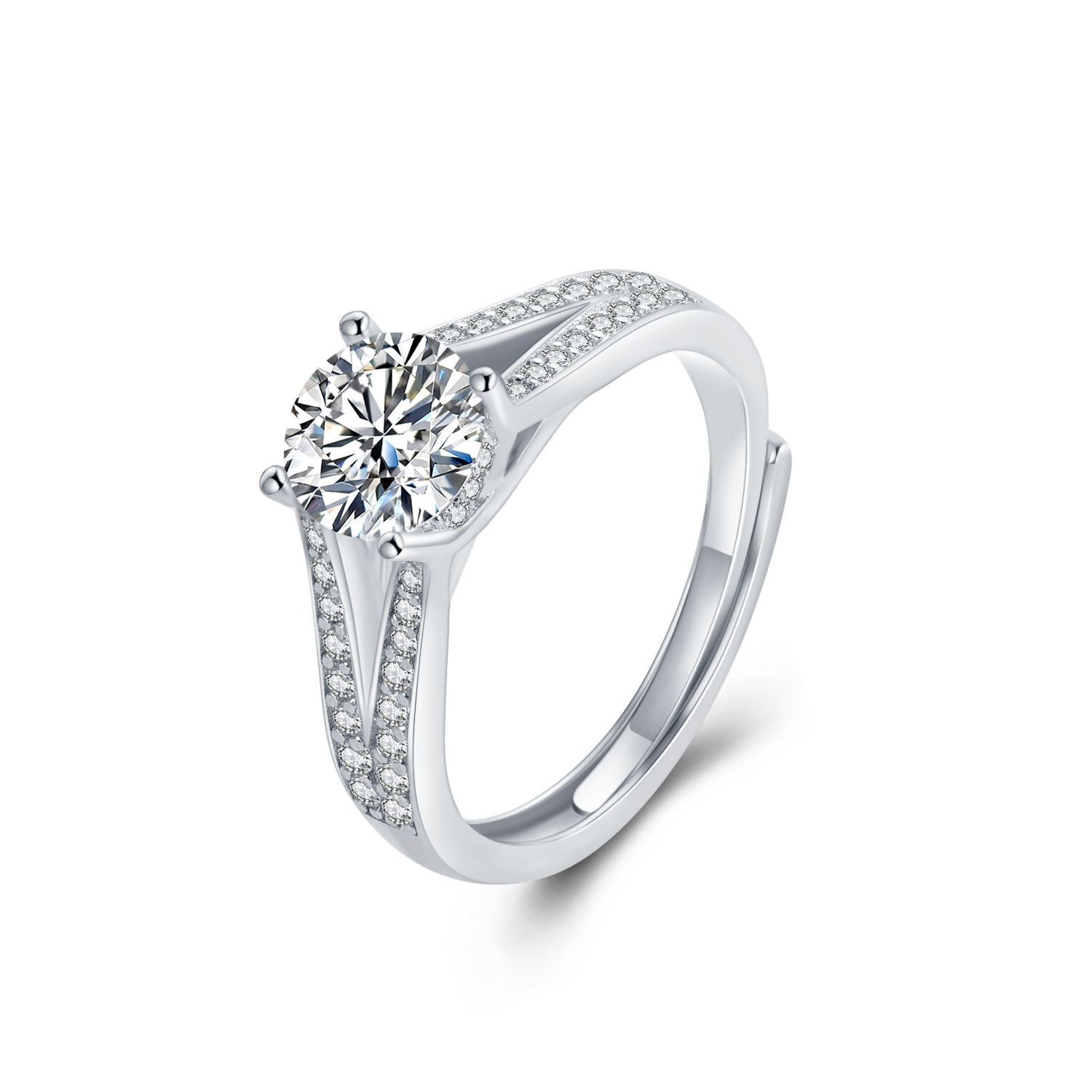 VVS Bague en argent sterling 925 Moissanite de haute qualité plaquée d'or blanc 14 carats