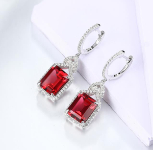 Boucles d'oreilles en argent Sterling véritable rubis rouge femmes Style charmant créé rubis octogone coupe bijoux de mariage cadeaux