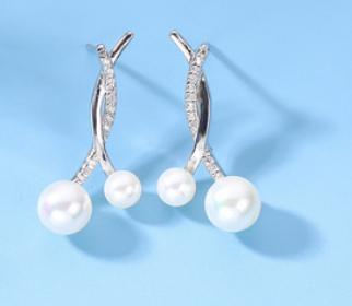 Boucles d'oreilles élégantes en argent sterling 925 avec perles entrelacées