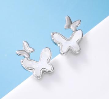 Boucles d'oreilles mignonnes plaquées or en argent sterling 925 papillons Flutter