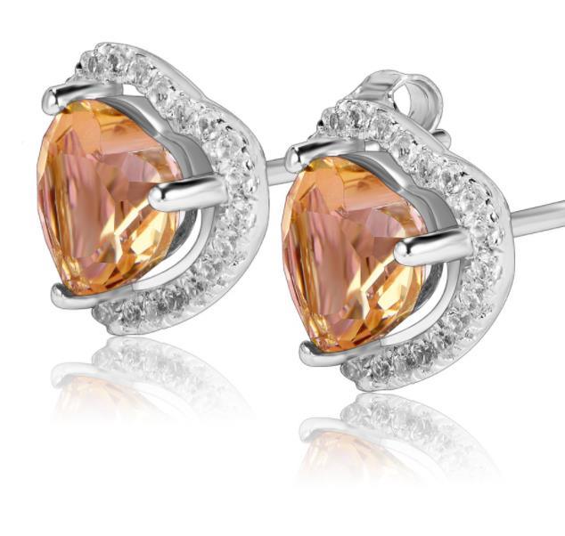 Boucles d'oreilles mignonnes pour femmes plaquées argent sterling 925 avec gemme champagne