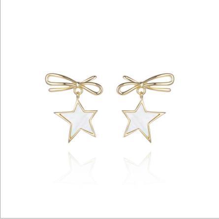 Boucles d'oreilles mignonnes pour femmes plaquées en argent sterling Bow Star 925