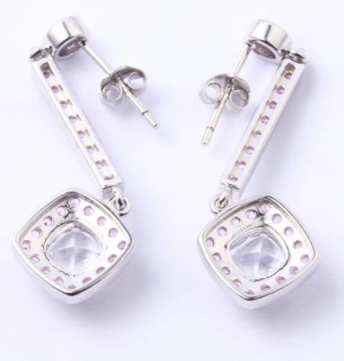 Boucles d'oreilles fantaisie plaquées argent sterling 925 avec gemme violette rose