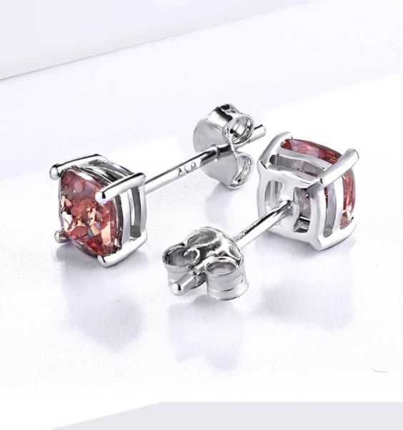 Boucles d'oreilles mignonnes pour femmes plaquées argent sterling 925 avec gemme brune